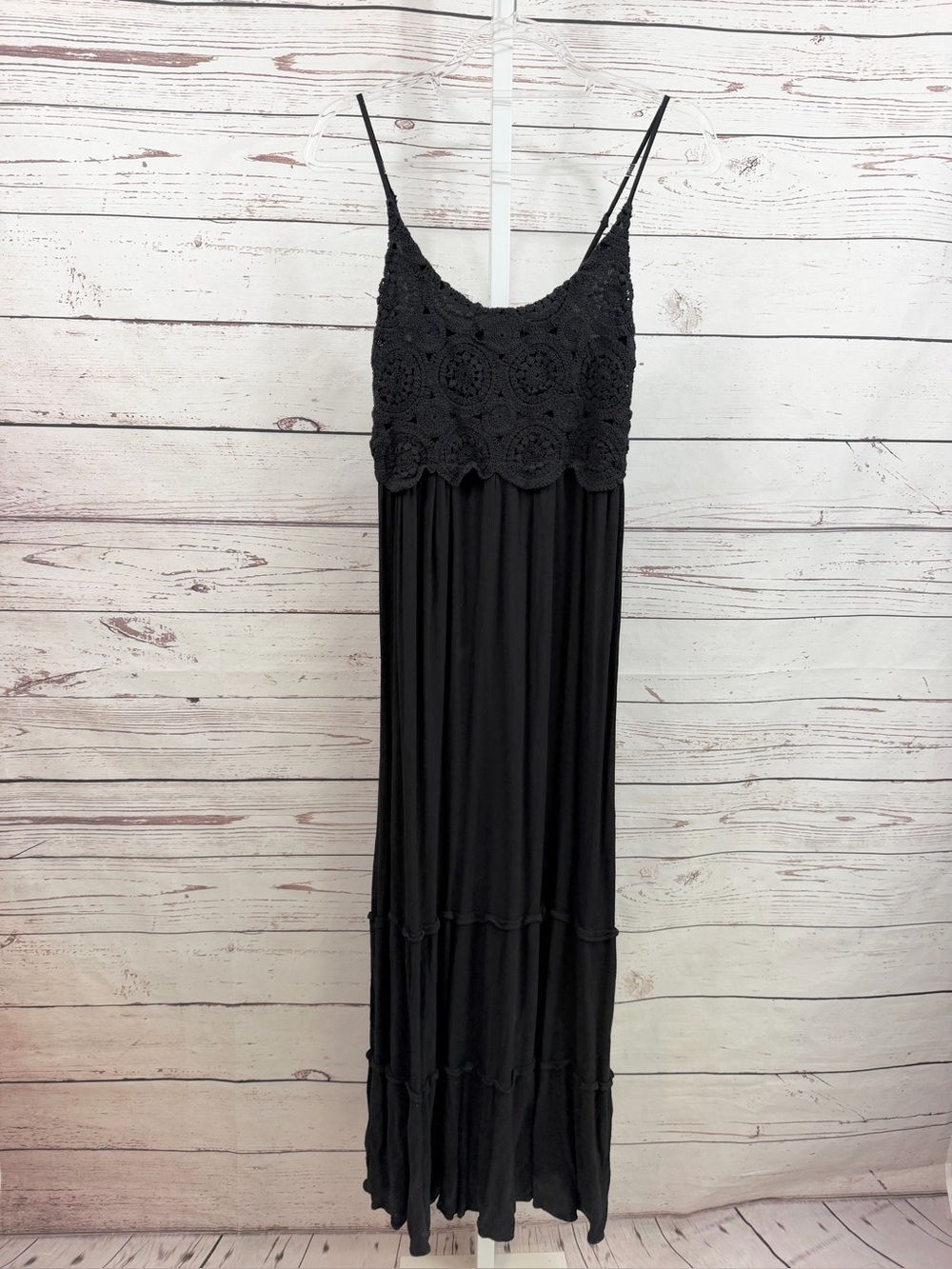 Charlotte Russe Black Crochet Bodice Maxi Dress Size Large